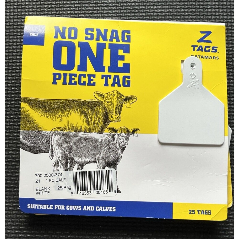 Datamars Z Tags Z1 No Snag One Piece Tag 25/PK Calf Size Blank White Ear Tags